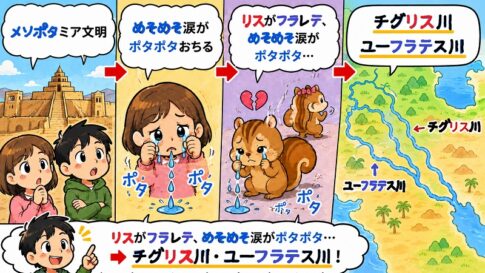 メソポタミア文明チグリス川ユーフラテス川の語呂合わせ