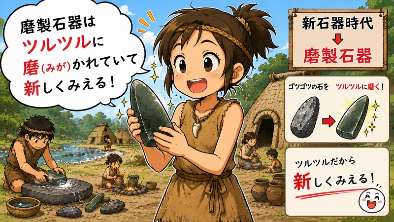 新石器時代→磨製石器の語呂合わせ